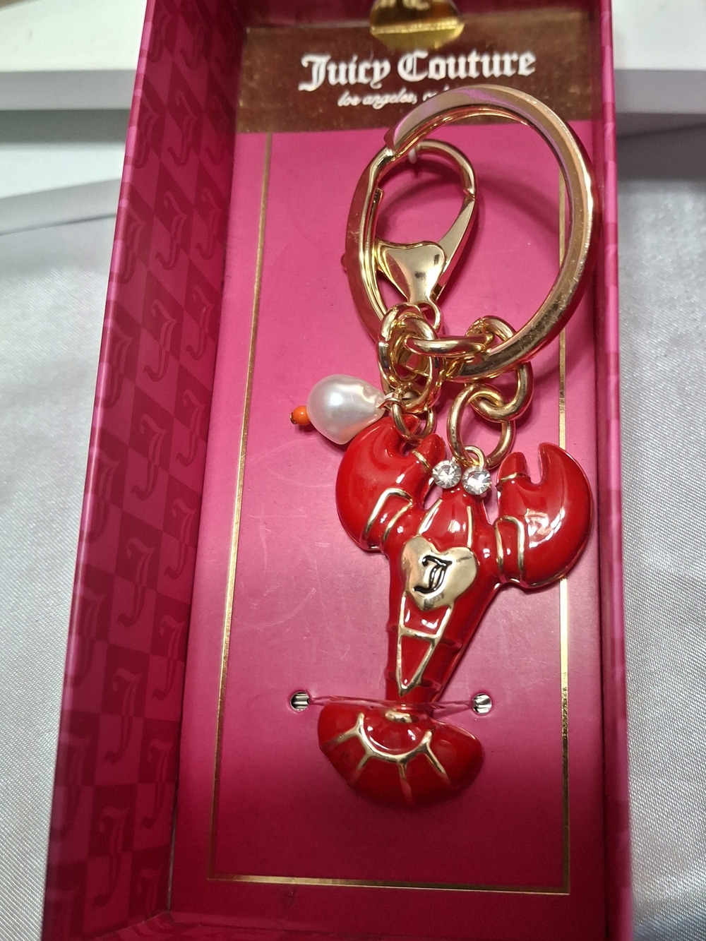 Juicy Couture Red Lobster Charm Keyring with Pearl & Crystals New